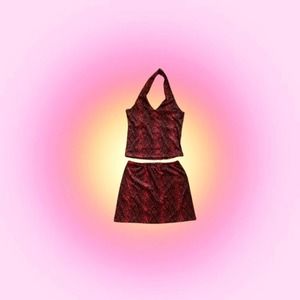 𖦹Vintage Y2K red snake skin print skirt set